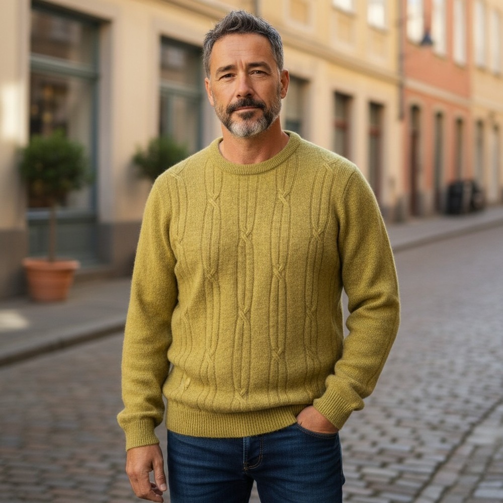 Merino Possum Mens Cable Knit Sweater Olive‎ Green Merino Wool Possum Fur XL